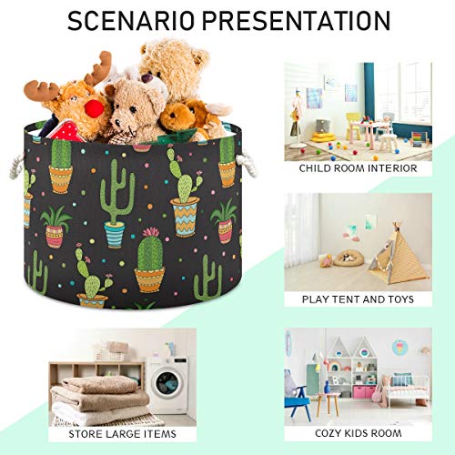 Cactus Toy Torth Horse Round Canvas Organizador Cesto de cesta de armazenamento à prova d'água para crianças quarto de lavar