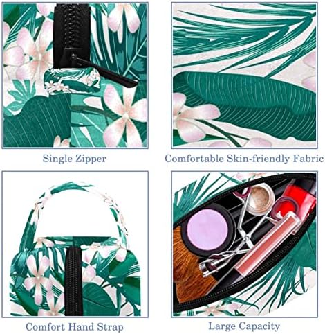 Bolsa de maquiagem tbouobt bolsa de bolsa cosmética bolsa bolsa com zíper, folhas tropicais flores