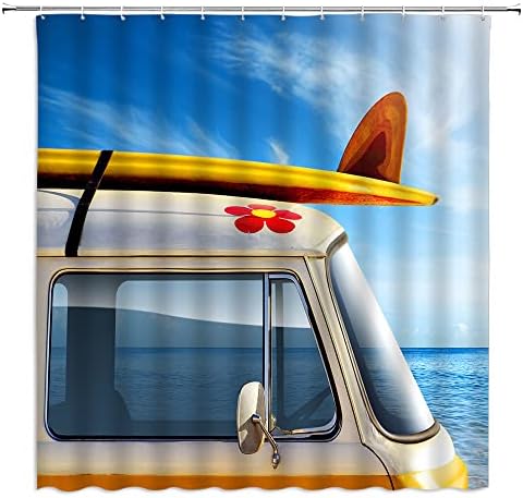 Curta de chuveiro de surf praia Ocean Bus Tour RV RV Camping Tropical costeiro lase à beira -mar Surf Summer Polyster Banheiro