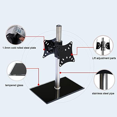 Montagem do suporte de monitor duplo, braço de monitor ajustável em altura com base de vidro temperado, suporte de monitor