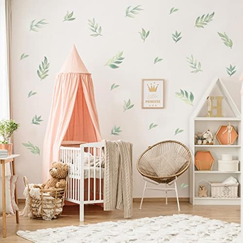 Decalques de parede floral de folhas boho - adesivos de folha verde para infantil quarto de arte de parede de berçário, sala de estar, decoração de sala de aula - material de papel de parede removível