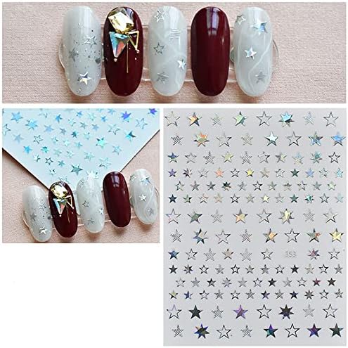 Songjie 7 Sheets Star Nail Art Starters coloridos Decalques 3D Slider auto-adesivo Glitter Manicure Acessórios