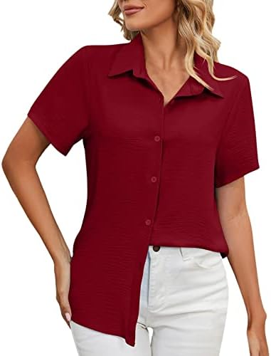 Camisas femininas de compressão de manga curta casual mancha camiseta tops button botão de bolso tum camiseta de camisetas