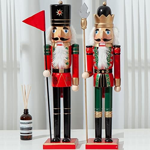 15 polegadas de férias soldados de quebra -nozes Soldado Red Uniform Soldier Fatuine Set segurando com ferramentas para decoração de natal
