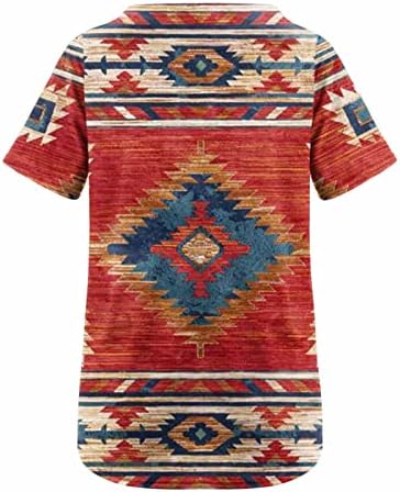 Camisas astecas para mulheres Tops de verão Tribal Impressão mexicana Camisa mexicana Manga curta Crewneck étnico geométrico