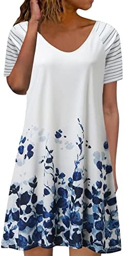 Vestidos de camiseta casual de verão feminino feminino feminino de manga curta Vestido de pescoço de pescoço Vestido de joelho casual na altura do joelho