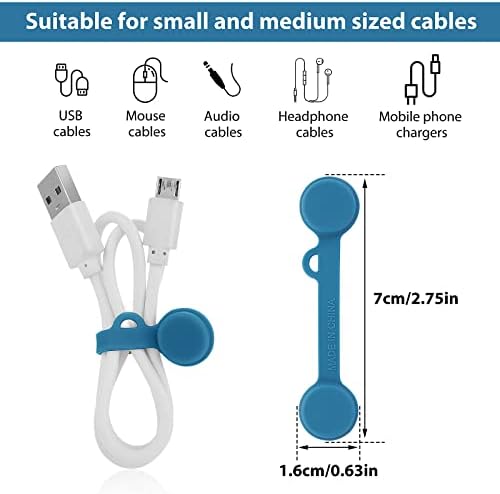 LUSOFIE 8 PCs Silicone Cable Ties clipes de cabos Organizador do cabo de telefonia reutilizável Cordamento magnético Ties