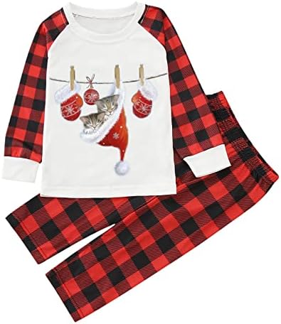Pijama de Natal para Família 2022 Capéu de Natal com PJs PJs de Cat PJS Conjuntos combinando Decorações de Natal Árvore de Natal