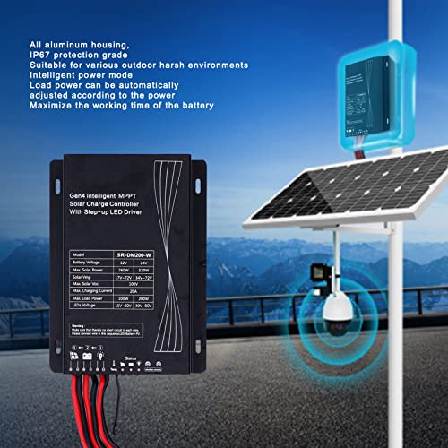 Controlador de carga solar, controlador de painel solar MPPT Ajuste automático Controle remoto Controlador de energia solar 12V