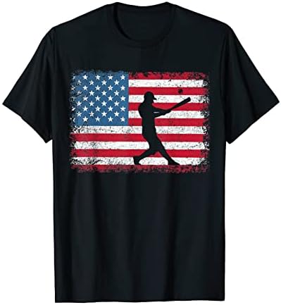 2023 Novo camiseta de beisebol masculino Camista casual camiseta 3d quarto de julho Padrão de bandeira retro camise