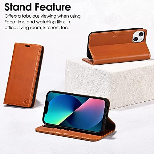 Cavelane Case Compatível com iPhone 14 Plus Caixa de carteira-Portadores de bloqueio de bloqueio RECELHOS PREMIUM CAPA PREMIUM CAPA DE CABELA TPU SHELL SHELL STAND CASE para mulheres Men-6,7 polegadas marrom-bourbon