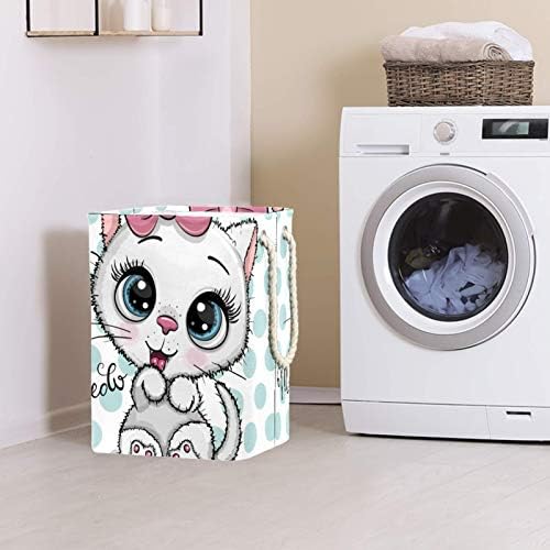 Ndkmehfoj White Kitten Laundry Horty Cestas à prova d'água Cortador de roupas sujas dobrável Manunha macia colorida para suportes
