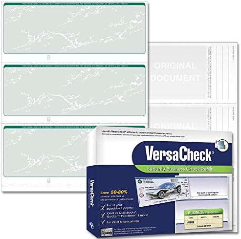 Versacheck cheques seguros - 1500 cheques de negócios em branco - Prestige verde - 500 folhas Formulário 3000 - 3 por