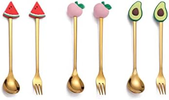 Colheres de 6 peças e garfos com padrão de frutas, talheres de aço inoxidável para restaurante de jantar em casa, lava -louças de espelho polido