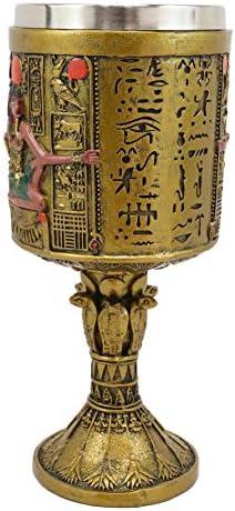 Ebros antigo egípcio maior ciliz cilíndrico de 16 onças de vinhos cilíndrico em alojamento hierógloso dourado e ornamentada royal papyrus uraeus cobras esculpida em base