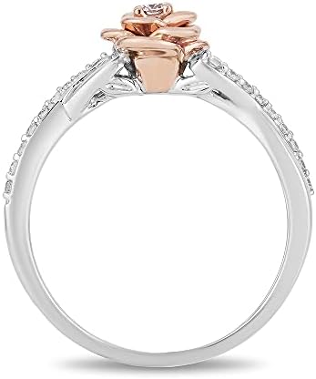 Jóias finas de jóias finas encantadas prata esterlina e ouro rosa de 10k 1/5 cttw diamante belle rosa anel