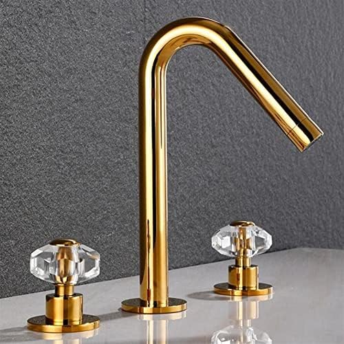 -Faucets, torneira de batalha da bacia Tapinha de latão de banheiro, 3 orifícios misturador de banheiro de cristal, pia