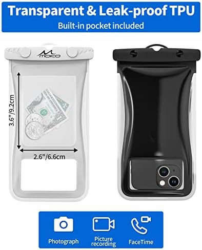 MOKO Flutuante Pacote de capa de telefone à prova d'água Flutuante 2 Pacote, bolsa de telefone IPX8 Saco seco da bolsa compatível