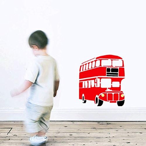 London Red Bus Stêncil | Berçário e decoração de parede para casa para crianças e estêncil de artesanato | Paredes de tinta