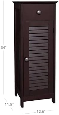 Armário de armazenamento de piso do banheiro Liruxun com gavetas e porta de obturador único armário de piso vertical marrom