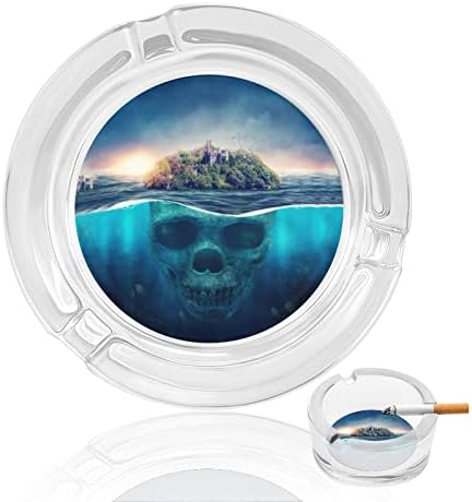 Fantasy Skull Island Glass Ashtrays for Cigarettes à prova de vento pode ser impresso bandejas de cinzas para o pátio de