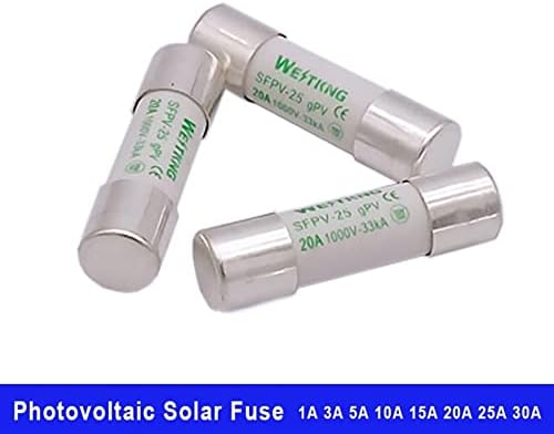 Werevu 10pcs PV Solar Fuse 1000V DC 10 * 38mm 1A 3A 5A 10A 15A 20A 25A 30A para proteção do sistema de energia fotovoltaica