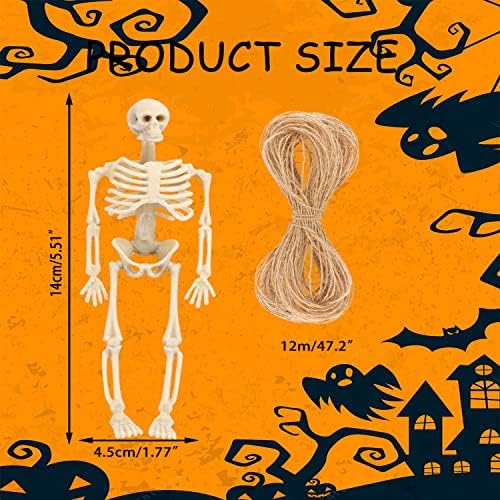 Bojuegzi 12 PCs Decoração de esqueleto de Halloween, mini esqueletos para decoração de halloween minúsculo pequeno plástico de halloween skeleton estatuetas de corpo inteiro esqueleto suportes assombrados acessórios de festa favores de festa