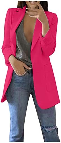 Jackets Midi Blazer feminino Moda de mangas compridas botão sólido para baixo dianteiro aberto
