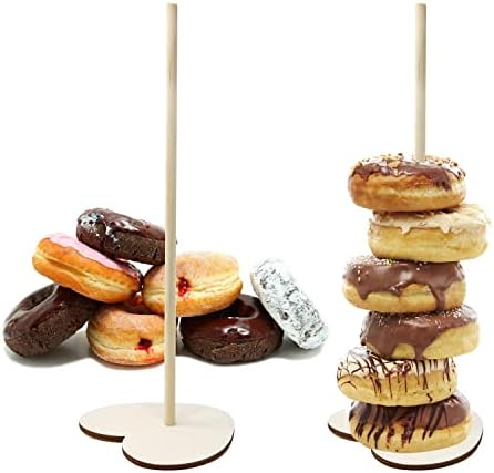 Honbay 4pcs Heart Wood Donut Stands Stands Donut Stands Bagels Display, para casamento, aniversário, filhos, chá de bebê