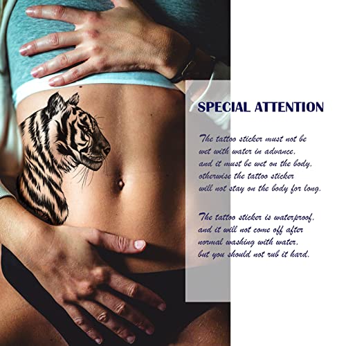 2 folhas Tigre Tattoos temporários Adesivos para homem/mulher, tatuagens falsas duradouras, tatuagens de corpo/perna/braço, mangas de tatuagem de meio braço preto e preto