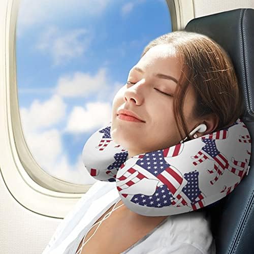 Patriótico Pitbull American Flag Travel Neck Pillow Memory Memory Flight Flight Cheftrest Sleeping Support para ir para o escritório