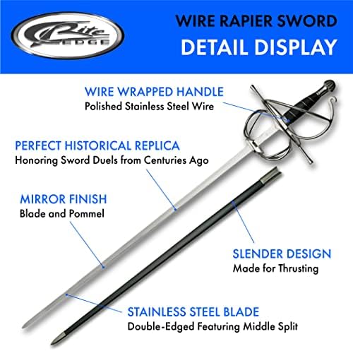43,5 ”de arame de couro preto embrulhado estilo medieval Fanche Sword com bainha