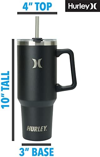 Hurley Tumbler térmica - caneca de viagem isolada de 40 onças com alça - garrafa de água em aço inoxidável - xícara de carro de café quente e frio