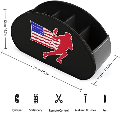 Lacrosse Player American Flag Remote Control titular Caixa de caneta PU couro remoto Caddy Decorativo Decorativo Armazenador de armazenamento