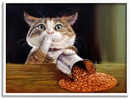 Stuell Industries derramou o feijão Humorored Cat Kitchen Animal Pintura emoldurada Arte de parede, design de Lucia