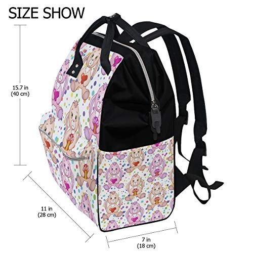 Backpack de fraldas de colourlife corações de coelhos e bolinhas de bolinhas bolsas de fralda multifuncional de mochila