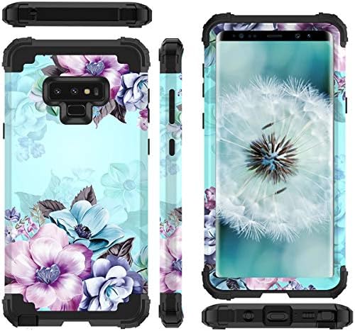 Casetego Compatível com Galaxy Note 9 Caso, Floral Três camadas Camadas resistentes à prova de choque de choque, capa de proteção
