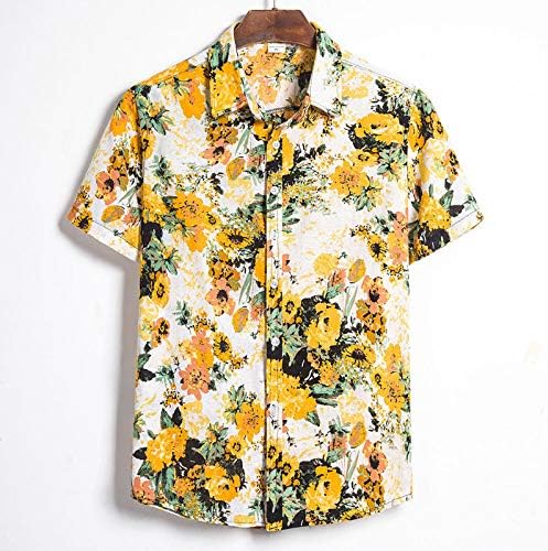 Camisa de túnica de outono casual Casual Men Manga curta camisas florais da tripulante poliéster Button confortável para