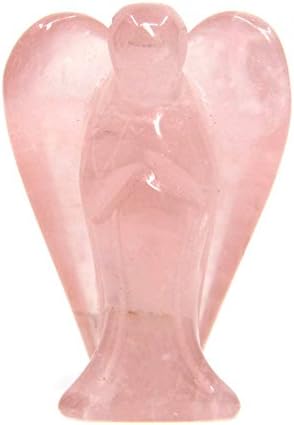 Quartz de rosa natural esculpida Gemito Pocket Pocket Guardian Angel Healing estátua de 2 polegadas