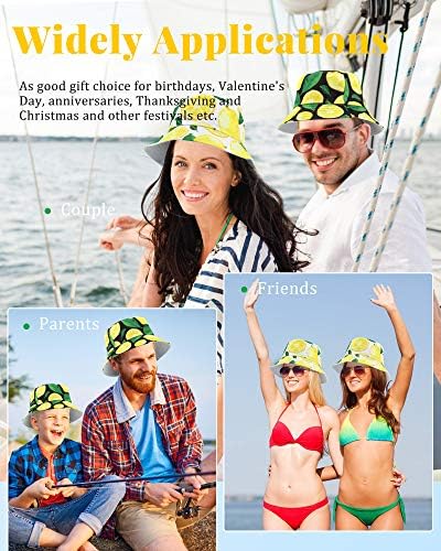 Bennim 2 peças UNISSISEX Lemon Pattern Bucket Hats Reversível Bap Fisherman for Casual Travel Beach