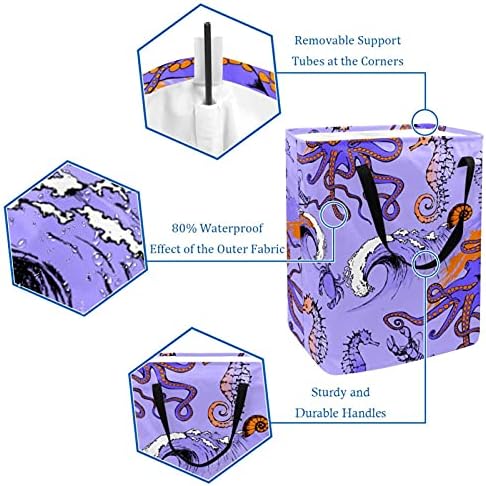 Octopus Seahorse Laundry Basket Cesto Large Organizer Saco Cesto de Rapa dobrável Tester com alças