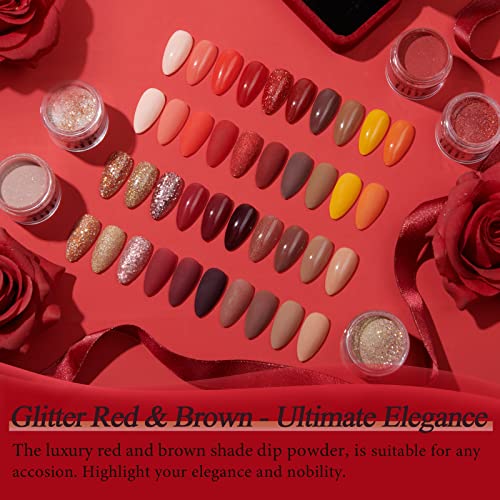DiP pó do kit de unhas de unhas, azurebeauty 20 cores Sunset Glitter Glitter Red Nude Brown Dip Nail Kit Collection Conjunto