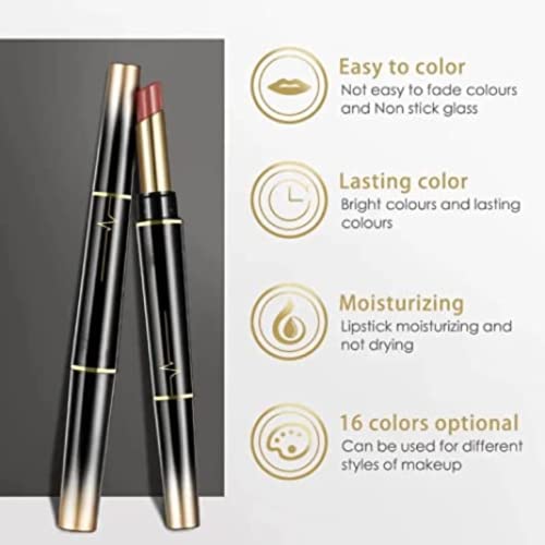 WYFDC 16 Color Longo Lipstick During Combinamento automático Lip Liner, Lipstick de ponta dupla Lipstick Automatic Lip Liner foste