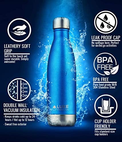 Hidratação de luxo 17oz Bottle Water Bottle - 18/8 304 Aço inoxidável, parede dupla, isolada a vácuo - Mantenha