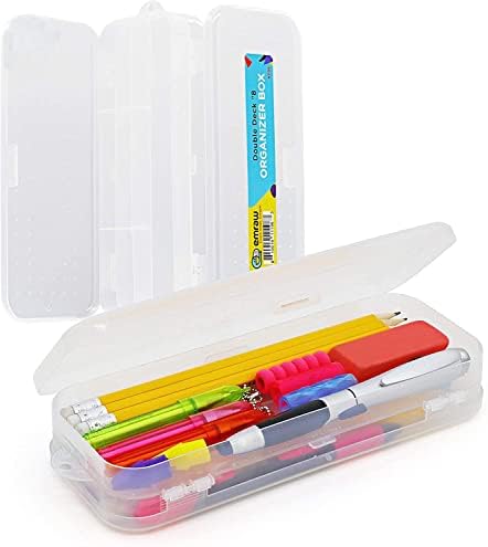 Caixa de armazenamento dividida de deck duplo emraw Caixa de lápis de plástico de polipropileno durável com caixa escolar de fechamento de trava de tampa para material escolar ou artesanato de artes