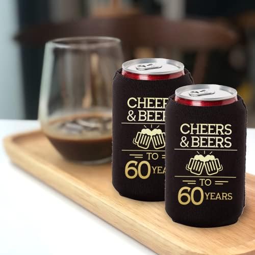Cheers e cervejas a 60 anos de lata de refrigeradores, coolies de festa de 60 anos, conjunto de 12, latas de preto e dourado, perfeitas