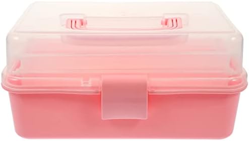 Caixa de armazenamento de 3 camadas de Sewroro com mão para artesanato de artes e suprimentos de costura caixa de armazenamento portátil de plástico para caixa de armazenamento de manipulação portátil de cosméticos para o escritório da escola em casa rosa