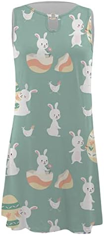 Ruziyoog Páscoa mini vestido curto para mulheres coelho coelho com mangas mangas vestidos de tanque casual phirt sirt praia