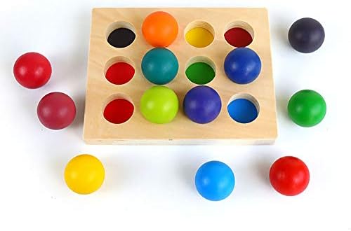 ModernGenic [Atualizado para 2 ] bolas de madeira arco -íris com bandeja, classificação de 12 peças e aprendizado educacional