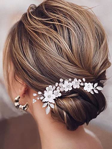 Earent Bride Wedding Flower Hair Pins Pearl Hair Acessórios